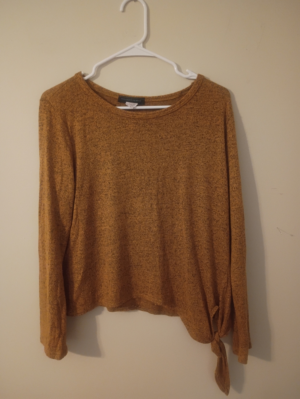 American City Wear Mustard Side-Tie Long Sleeve Top